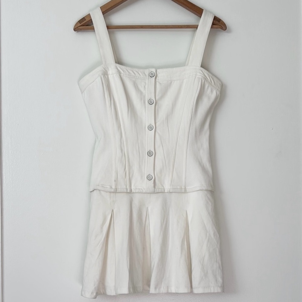NWT Daily Practice Anthropologie S White Button-Front Pleated Tennis Dress